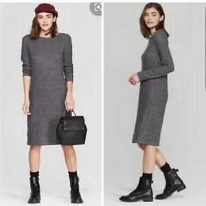NWT A New Day Charcoal Gray Heather Long Sleeve Crewneck Rib Knit Dress Size L